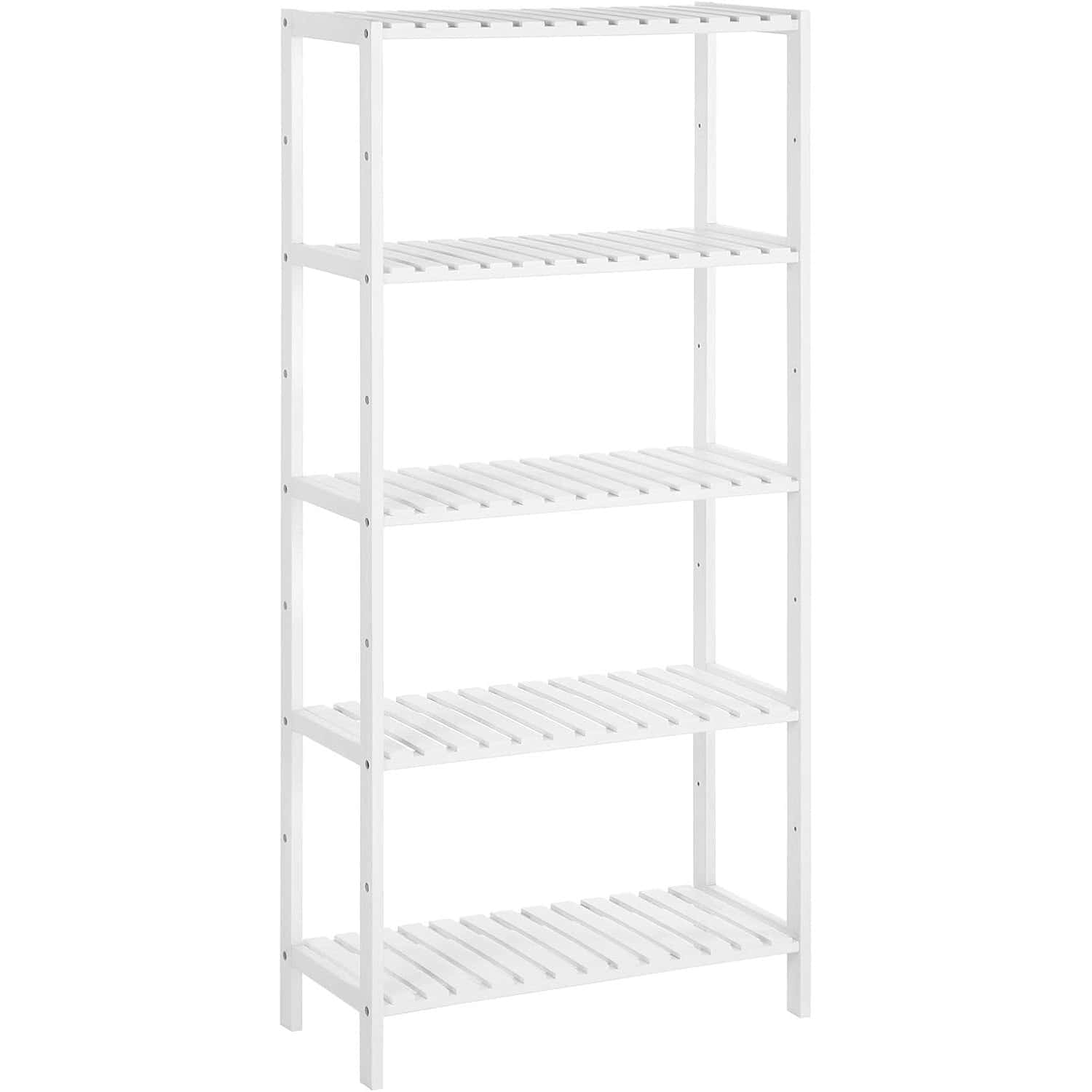 BCB35WT-8 Raft de depozitare din bambus, 5 polite, pentru bucatarie sau baie, 130x60x26cm, alb Mob360 - imagine 1