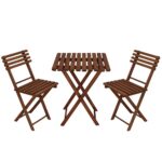 Set mobilier balcon sau terasa din lemn de fag, pliabil, masa 52x51x65 cm si 2 scaune, maro inchis Mob360