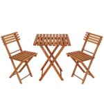Set mobilier balcon sau terasa din lemn de fag, pliabil, masa 52x51x65 cm si 2 scaune, maro Mob360