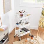 Carucior depozitare 3 niveluri cu roti si frane, structura metalica, 41x31x78 cm, alb Mob360 - imagine 3