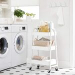 Carucior depozitare 3 niveluri cu roti si frane, structura metalica, 41x31x78 cm, alb Mob360 - imagine 5