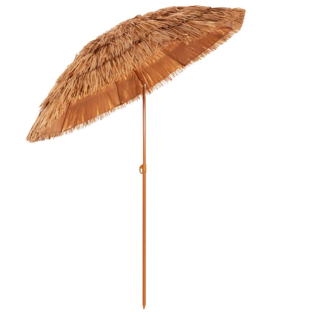 BU0023-8 Umbrela de plaja tip hawai pliabila, cu inaltime si unghi reglabil, structura metalica, 160 cm, maro Mob360 - imagine 1