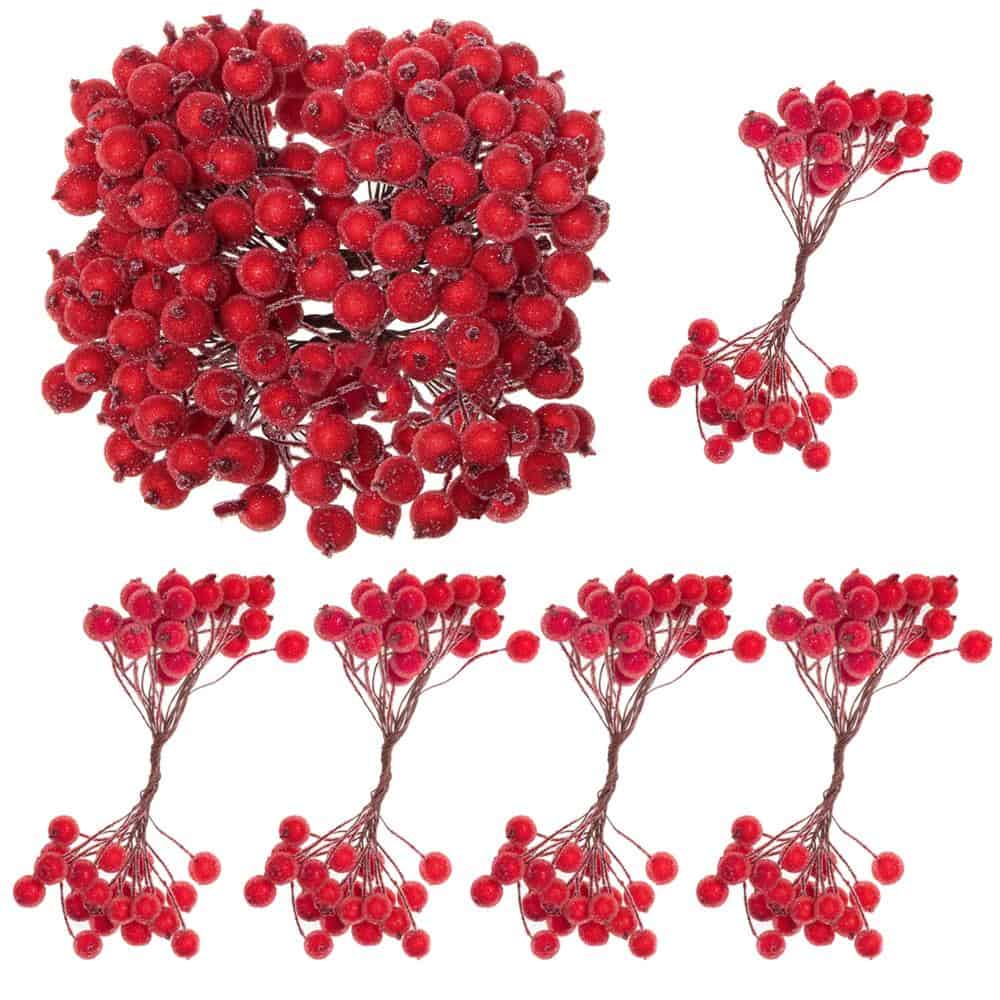 CA0209-7 Set decorativ ramuri cu merisoare rosii artificiale inghetate, 15 cm, 200 boabe, rosu Mob360 - imagine 1