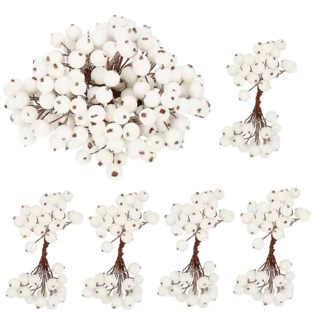 CA0743-8 Set decorativ ramuri cu merisoare rosii artificiale inghetate, 15 cm, 200 boabe, alb Mob360 - imagine 1