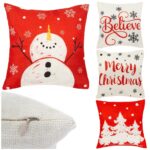 Set 4 fete de perna decorative, 40x40 cm, motive de Craciun, rosu alb Mob360 - imagine 2