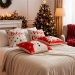 Set 4 fete de perna decorative, 40x40 cm, motive de Craciun, rosu alb Mob360 - imagine 6