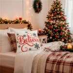 Set 4 fete de perna decorative, 40x40 cm, motive de Craciun, rosu alb Mob360 - imagine 7