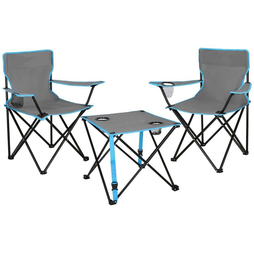 CS0165-15 Set masa pliabila cu 2 scaune, structura metalica, husa transport, 47x47x45 cm, gri Mob360 - imagine 1