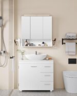 VASAGLE Dulap lavoar baie cu 3 sertare si 2 compartimente, MDF, 30x70x64 cm, alb Mob360 - imagine 5