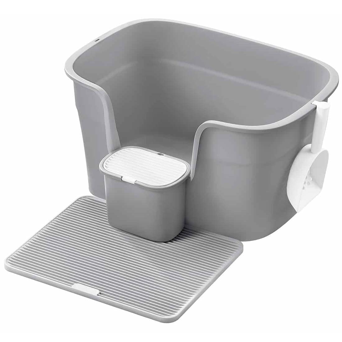 EZ-PPT003G01-5 FEANDREA Litiera pisici XL cu pereti inalti, colector de nisip si cutie depozitare, 64x44x33 cm, gri Mob360 - imagine 1