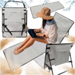 Sezlong de plaja pliabil, spatar cu cadru metalic, reglabil, 150x47 cm, gri Mob360 - imagine 8