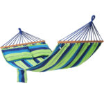 Hamac dublu cu bara lemn, perne incluse, maxim 300 kg, 210x150 cm, verde si albastru Mob360