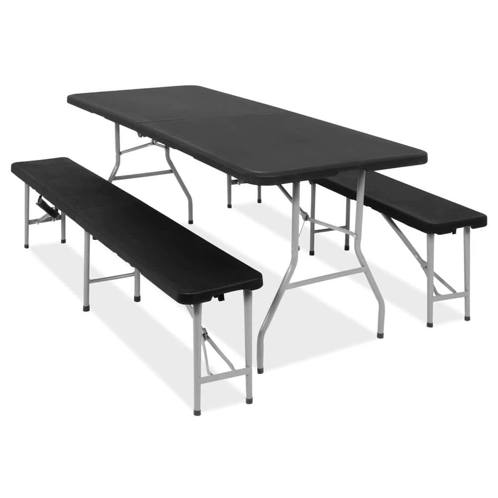GF-0098-01 Set masa pliabila cu 2 banci, 180 cm, negru, HDPE si cadru metalic anticoroziv Mob360 - imagine 1