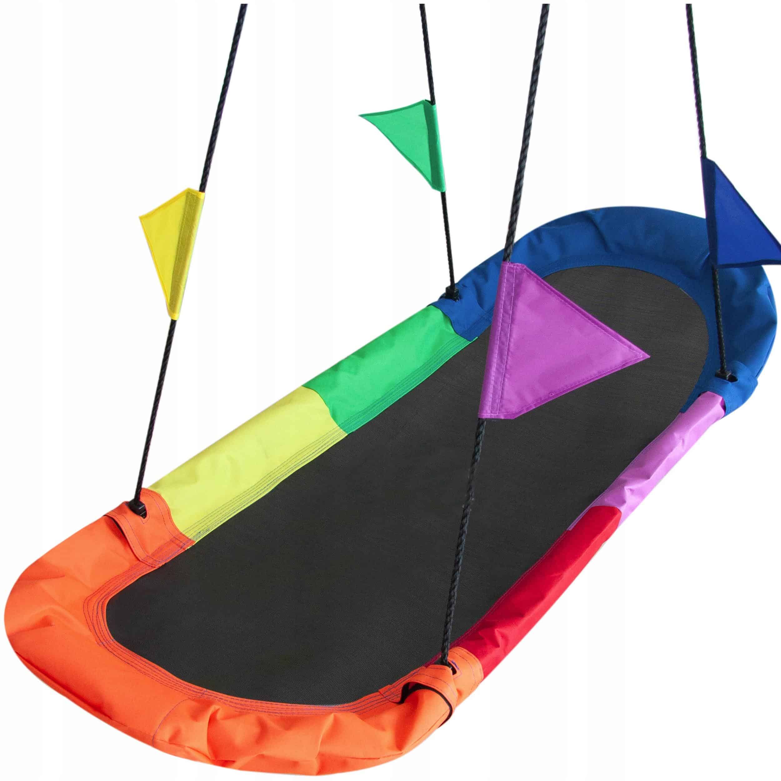 GO-HS3-31 Leagan tip hamac 167x75 cm, cu rama metalica si steaguri colorate, prindere dubla, multicolor Mob360 - imagine 1