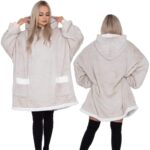 Hanorac tip patura oversize din fleece moale, cu gluga si buzunar mare, gri Mob360 - imagine 2