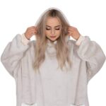 Hanorac tip patura oversize din fleece moale, cu gluga si buzunar mare, gri Mob360 - imagine 9