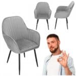 Scaun living tapitat, design modern, catifea, picioare metalice, 85x52x46 cm, gri Mob360 - imagine 5