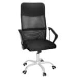 Scaun birou reglabil, ergonomic, cu spatar din microplasa respirabila si baza metalica cromata, 117x58x60 cm, negru Mob360