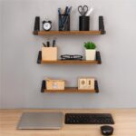 Set 3 rafturi de perete din metal si MDF, 30-35-40x12 cm, negru si maro Mob360 - imagine 9