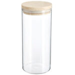Borcan etans 5Five din sticla borosilicata cu capac lemn natural, 1.3 l, transparent Mob360