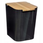 Cos gunoi 5Five Natureo cu capac, polipropilena si bambus, 5 litri, 22x19x24 cm, negru Mob360