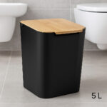 Cos gunoi 5Five Natureo cu capac, polipropilena si bambus, 5 litri, 22x19x24 cm, negru Mob360 - imagine 4