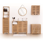 Dulap baie 5Five Sicela pentru lavoar, cu usi si rafturi, bambus si MDF, 60x28x80 cm, natur Mob360 - imagine 2