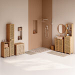 Dulap baie 5Five Sicela pentru lavoar, cu usi si rafturi, bambus si MDF, 60x28x80 cm, natur Mob360 - imagine 3