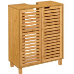 Dulap baie 5Five Sicela pentru lavoar, cu usi si rafturi, bambus si MDF, 60x28x80 cm, natur Mob360