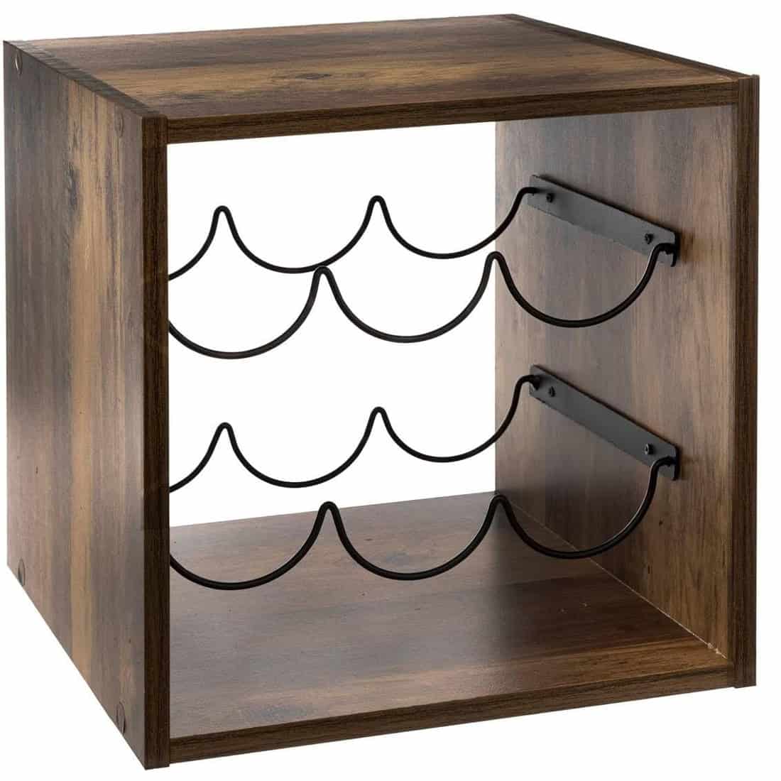 JJ-173614-4 Suport sticle vin 5Five Mix n'Modul stil industrial, PAL, 31x31x31 cm, maro Mob360 - imagine 1