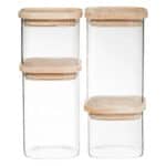 Set 4 borcane depozitare ermetice 5Five, sticla borosilicata si capac lemn, transparent Mob360