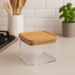 Cutie depozitare 5Five Eske patrata 0.5L, capac bambus, PS transparent Mob360 - imagine 3