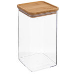 Cutie depozitare 5Five Eske patrata 1.5L, capac bambus, PS transparent Mob360
