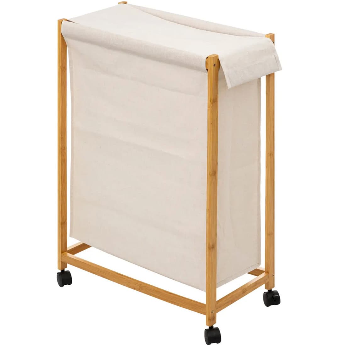 JJ-200104-3 Cos rufe 5Five Bambou pe roti, cadru bambus, 52 litri, 55x28x80 cm, bej Mob360 - imagine 1