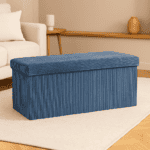 Taburet dublu pliabil Atmosphera Arum din material tip catifea raiat, 76x38x38 cm, albastru inchis Mob360 - imagine 3