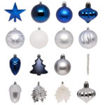 Set decoratiuni pentru brad Quiet Times, 60 piese, alb, albastru, argintiu Mob360