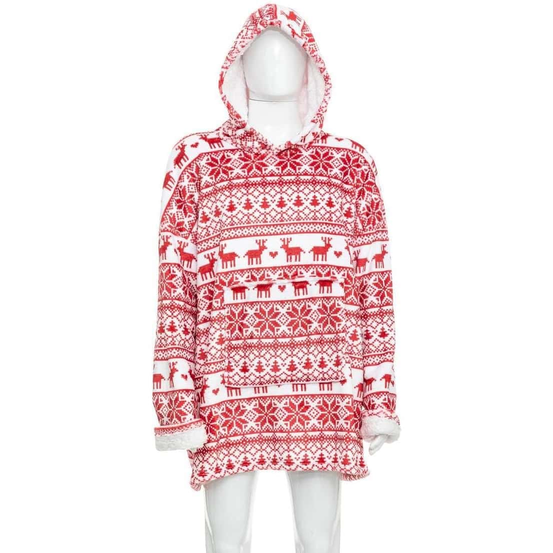 JJ-208462-4 Bluza pentru adulti cu design scandinav de Craciun, oversize, 85x118 cm, rosu Mob360 - imagine 1