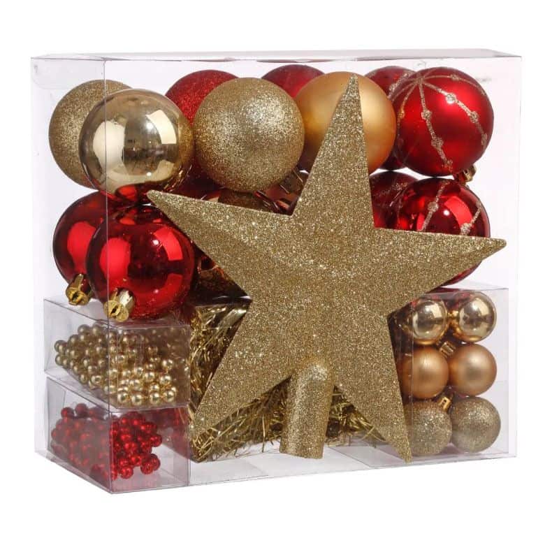 JJ-694531A-1 Set globuri decoratiuni brad de Craciun, 44 piese, rosu si auriu Mob360 - imagine 1