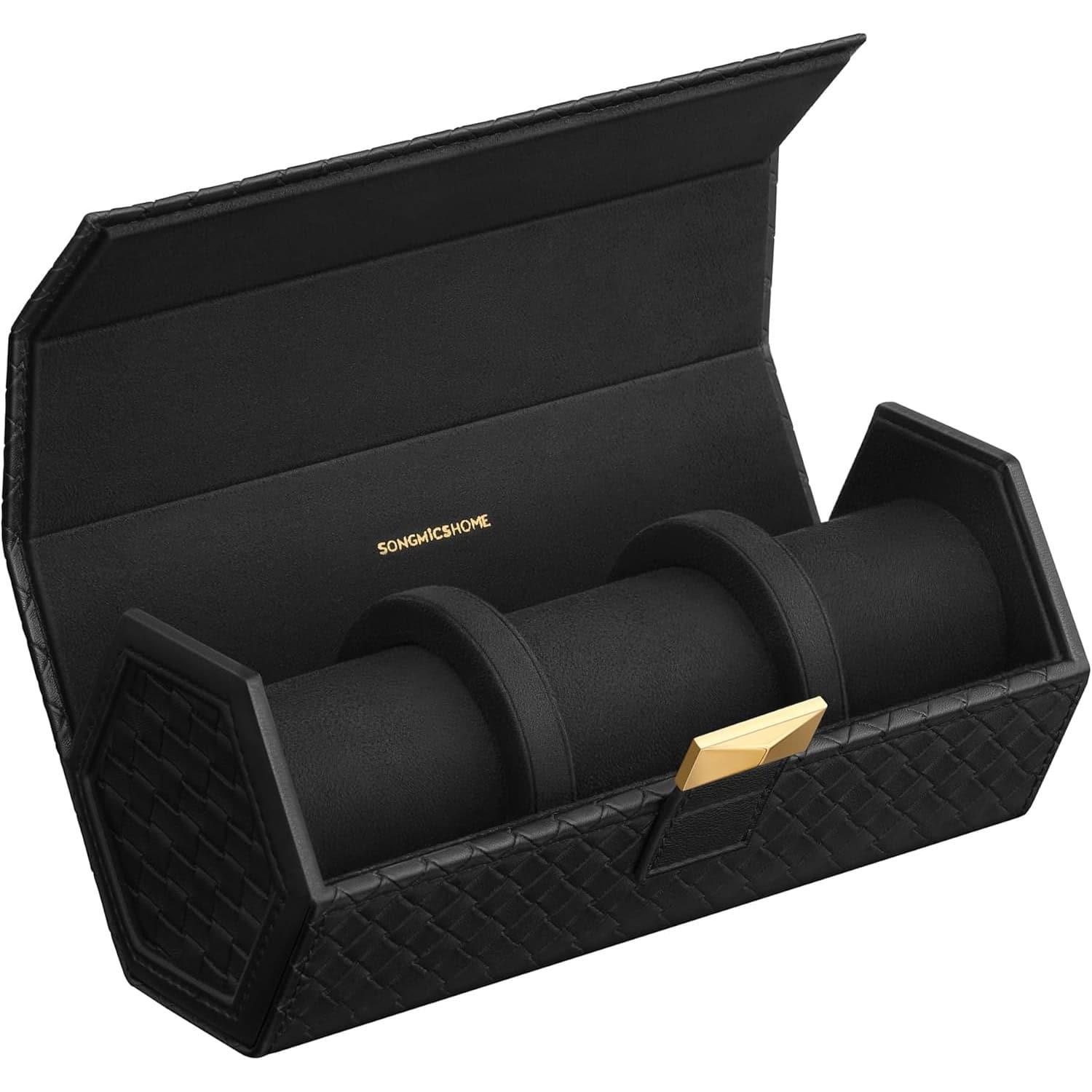 JWB027B01-7 Cutie voiaj ceasuri Ronne, 3 compartimente + spatiu ascuns, 21x10x9 cm, negru Mob360 - imagine 1