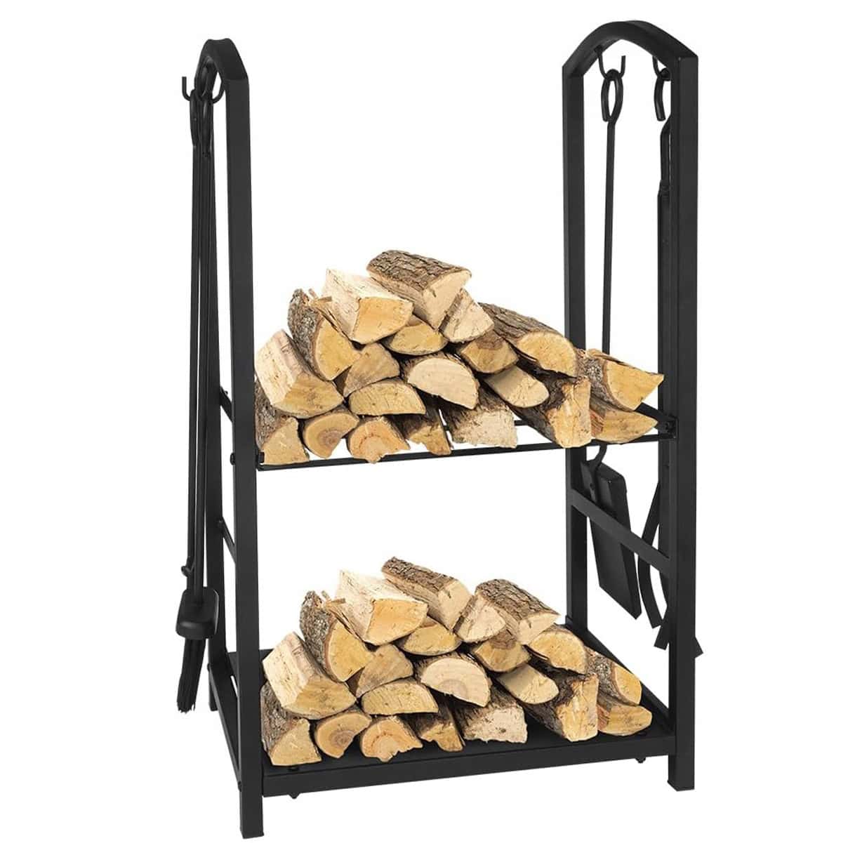 KOM-5882-2 Suport metalic pentru lemne de foc cu 4 accesorii, 74x40x30 cm, negru Mob360 - imagine 1