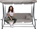 Leagan gradina 3 locuri cu baldachin reglabil, perne si suport pahare, 210x120x170 cm, gri Mob360 - imagine 8