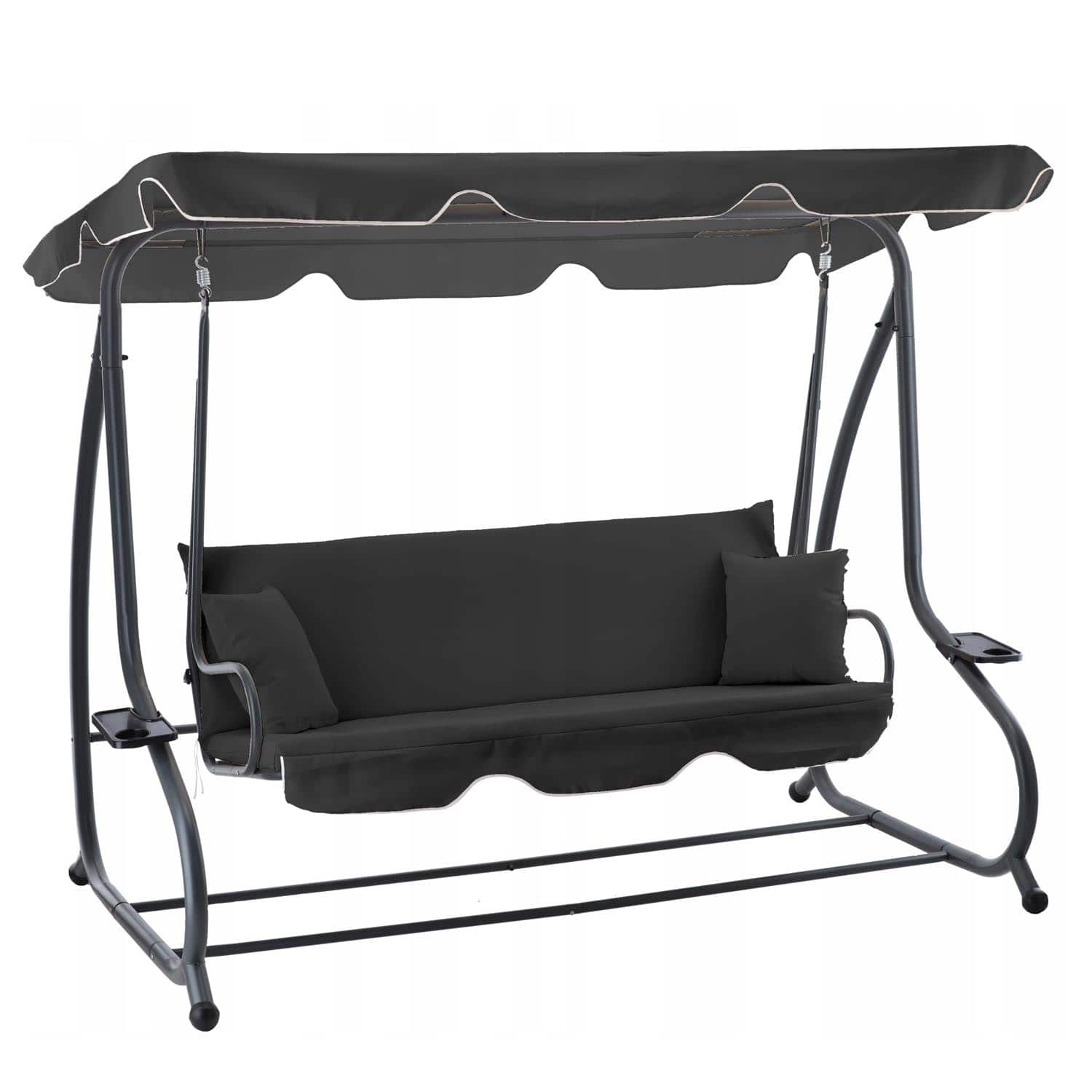 KRE-3101-005 Leagan gradina 3 locuri cu baldachin reglabil, perne si suport pahare, 210x120x170 cm, gri inchis Mob360 - imagine 1