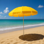 Umbrela de plaja pliabila cu protectie UV si inaltime reglabila, diametru 150 cm, galben Mob360 - imagine 2