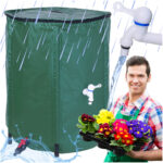 Rezervor pliabil pentru apa pluviala cu robinet, capac si structura PVC, 200 litri, 70x55x55 cm, verde Mob360 - imagine 2