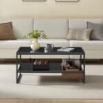 VASAGLE Masuta cafea cu sertar si raft inferior, structura otel, 100x55x45 cm, negru Mob360 - imagine 3