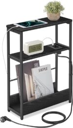 VASAGLE Masuta ingusta cu priza si porturi de incarcare USB, 3 rafturi, 45x18x58 cm, negru Mob360 - imagine 3