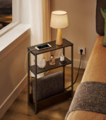 VASAGLE Masuta ingusta cu priza si porturi de incarcare USB, 3 rafturi, 45x18x58 cm, negru Mob360 - imagine 5