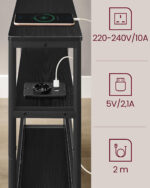VASAGLE Masuta ingusta cu priza si porturi de incarcare USB, 3 rafturi, 45x18x58 cm, negru Mob360 - imagine 6