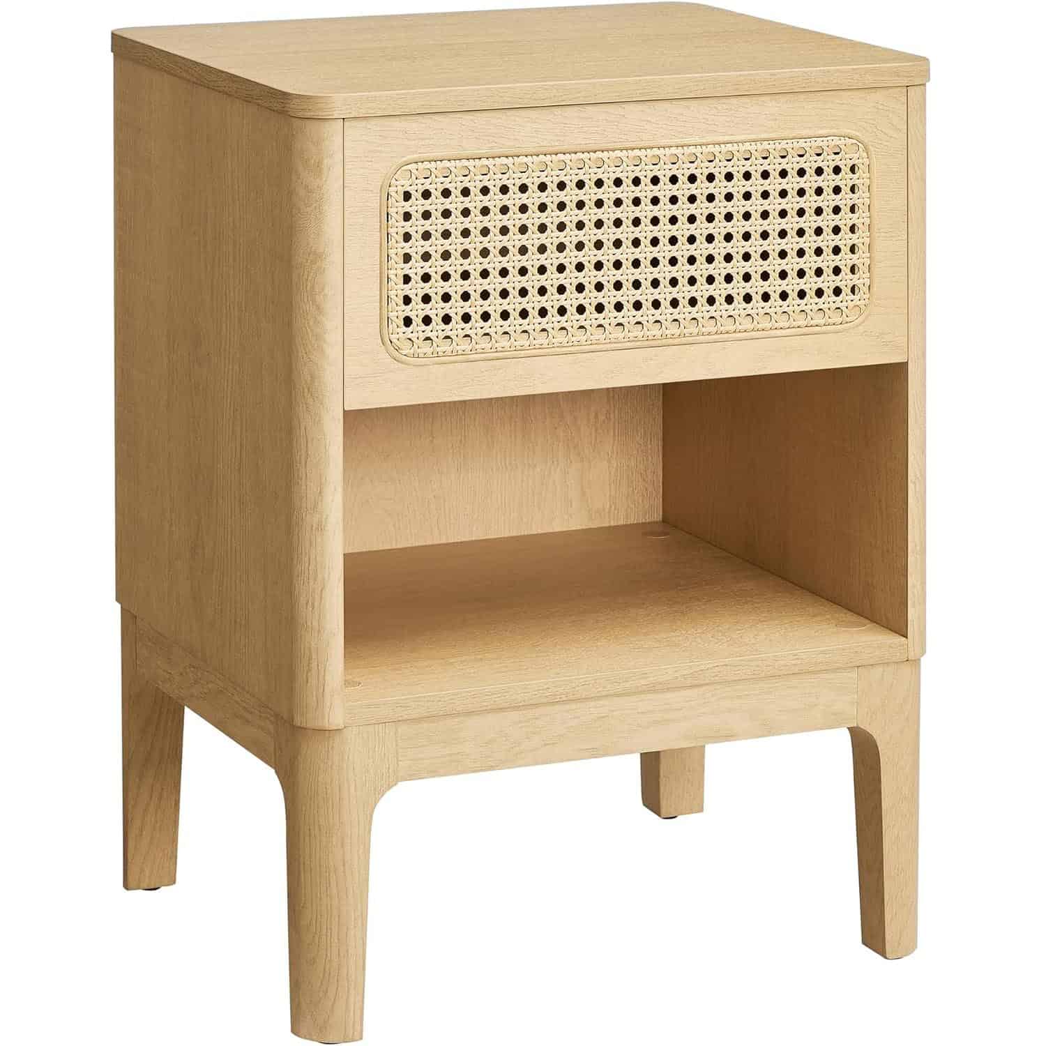 LET616T57-0 VASAGLE Noptiera 45x40x60 cm, cu sertar aspect ratan si raft, stil boho, PAL si MDF, natur Mob360 - imagine 1