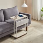 VASAGLE Masuta laterala laptop pe roti, 55x33x66 cm, stil industrial, crem Mob360 - imagine 2